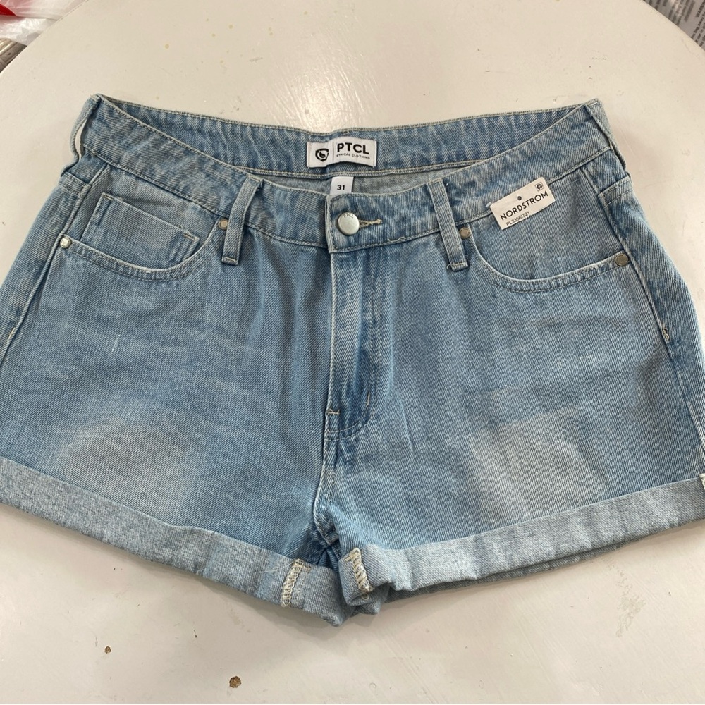 PTCL Women's NWT Light Blue Rolled Cuff Studded Denim Shorts